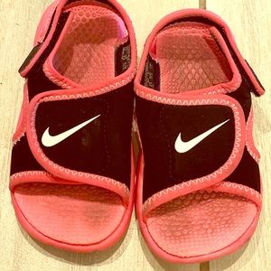 Pink and black nike Velcro sandals